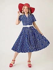 levne Šaty-Retro 50. léta Rockabilly Ke kolenům Houpací šaty Flare šaty Košilové šaty S páskem Puntíky Maškarní kostým Dámské Karneval Plesová maškaráda Dovolená Večírek Na den Dospělé Šaty Jaro léto