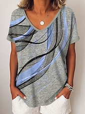 ieftine tricou Art &amp; Design-Pentru femei Tricou Grafic Abstract Epocă Stilat Modern Manșon scurt În V Topuri obișnuite Zilnic Sfârșit de săptămână Îmbrăcăminte de vacanță Imprimeu Albastru piscină Mov Auriu Trifoi Vară