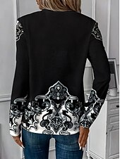 billige Boho t-skjorte-Dame Bluse Grafisk Paisly Planter Mote Langermet V-hals Rund hals Vanlige topper Daglig Ut på byen Helg Blonde Lapper Trykt mønster Svart Sommer Vår Høst