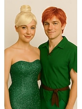 Χαμηλού Κόστους Ζευγάρι Περούκες-Περούκι Τίνκερ Μπελ Φαίρυ Τίνκερ Μπελ Τίνκερμπελ Κοςplay Περούκια Κοντά Ξανθά Μαλλιά με Κότσο Ανθεκτικό στη Θερμότητα Συνθετικό Περούκι Χάλοουιν