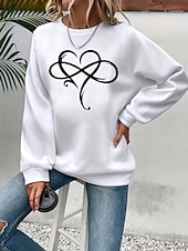 billige Kunst og design topper-Dame Genser med genser Hjerte Grafisk Mote Fritid Langermet Crew-hals Vanlige topper Gate Hverdag Avslappet Trykt mønster Svart Hvit Høst Vinter