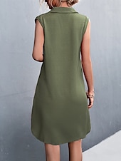 preiswerte Einfaches Kleid-Damen Minikleid Sommerkleid Lässig Täglich Normale Passform Einfarbig Ärmellos Hemdkragen Armeegrün Schwarz Rote Beige Sommer