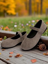 preiswerte Ballerinas für Damen-Beige Mary-Jane-Ballerinas mit weiter Spitze für Damen – bequeme Schuhe aus weichem Wildlederimitat für Freizeitausflüge, Spaziergänge im Garten und den Alltag