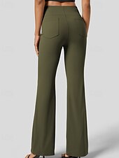 economico gamba larga e vita alta-Per donna Gamba larga Pantaloni a zampa Pantaloni Eleganti Streetwear Casual Lunghezza intera Naturale Semplice Tasca Elastico in vita Comodo All&#039;aperto Vacanza Ferie Grigio scuro Nero Verde militare
