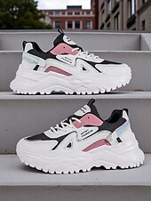 お買い得  レディーススニーカー-レディースのチャンキーな白と緑のスニーカー - 通気性のあるメッシュのレースアッププラットフォームトレーナー、ウォーキング、旅行、ストリートウェアに最適なカジュアルスポーツランニングシューズ