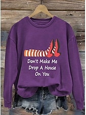 abordables Hauts d&amp;#39;Halloween-Femmes Sweatshirt Pull Graphique Crâne Sorcière Mode Occasionnel manche longue Col ras du cou Col rond Hauts Réguliers Rue Tenue Quotidienne Occasionnel Imprimé Noir Violet Orange Vert Gris Automne