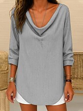 preiswerte Streifen- und geometrisches T-Shirt-Damen T Shirt Gestreift Mode Modern Lässig Langarm Wasserfallausschnitt Normale Oberteile Täglich Wochenende Druck Schwarz Gelb Grau Leicht Blau Sommer Frühling Herbst