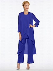 abordables Costumes-pantalons pour maman-Combinaison de mariage sur la plage  pantalon mère de la mariée élégante grande taille décolleté bateau longueur de sol chiffon sans manches avec enveloppe incluse couleur unie pour impressionner