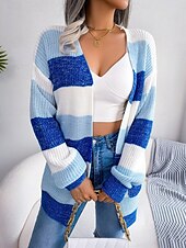 ieftine Cardigane și îmbrăcăminte exterioară-Pentru femei Pulover Bluza Elegant Modă Șic Stradă Dungi Culoare pură Deschis frontal Tricotat Manșon Lung Topuri obișnuite Tricotat În aer liber Zilnic Sfârșit de săptămână Negru Roșu Vin Toamn