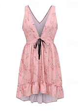 ieftine Rochii Boho-Pentru femei Rochie Mini Rochie florala Rochie Boho Rochie occidentală Modă Clasic În aer liber Zilnic Concediu Fit regulat Floare Fără manșon În V Roz Deschis Vară
