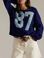 Női Pulóver Napi Stílusos Alkalmi Nyomtatott Bordázott Terített nyak Kötött Hosszú ujj Normál felsők Kötött Napi Szabadság Alkalmi Khakizöld Sötétkék Ősz Tél olcso Grafikus minták és részletek-Női Pulóver Napi Stílusos Alkalmi Nyomtatott Bordázott Terített nyak Kötött Hosszú ujj Normál felsők Kötött Napi Szabadság Alkalmi Khakizöld Sötétkék Ősz Tél