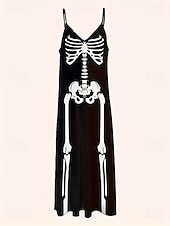 economico Abito di Halloween-Per donna Abito Midi Vestito Estivo Abito a trapezio Abito Sottoveste Vacanza Casual Vacanza Quotidiano Spiaggia Vestibilità regolare Grafico Foglia Tropicale Senza Maniche Scollo a V Bianco e nero