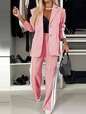 abordables Ensembles chemisiers pour femmes-Femmes Mode Formel Blazers Costumes manche longue Couleur Unie Travail Affaires Gris foncé Noir Blanche Printemps &amp; Automne Coupe régulière