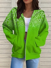 baratos Tops Listrados e Geométricos-Jaqueta de Moletom com Capuz Feminina Manga Longa Hoodie com Zíper Com Bolso Leve Casual Microelástico Gráfica Geométrica Ativa Bolso Frontal Verde Claro Vermelho Azul Roxo Verde Primavera Outono