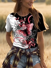 abordables T-shirt Animaux-Femmes T-shirt Graphique Animal Géométrique ancien Mode Élégant Manche Courte Col ras du cou Col rond Hauts Réguliers Quotidien Week-end Imprimé Noir + Blanc + Gris Jaune Rouge Bleu Violet Ét