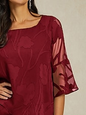  Dames Kanten overhemd Blouse Geklede topjes Chiffon-topjes Asymetrische zoom Effen Kleur Bloemig Bloem Elegant Stijlvol 3/4 mouw Bel Boothals Normale tops Dagelijks Werk Bruiloft gast Wijn Zomer