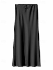 abordables Faldas Lisas-Mujer Falda Casual Maxi Tiro Medio Faldas Plano Correa Microelástico Vacaciones Calle Vino Azul marinero Negro Verde Ejército Otoño Poliéster