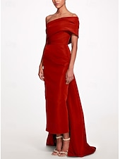ieftine Rochii de seară pentru bal-Rochie de seară tip sheath Elegantă Rochie de nuntă pe plajă Formală Prom Lungime la podea Fără mâneci O umăr Taffeta Fără spate cu fundiță Rochie de masquerade cu bretele
