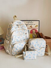 economico Zaini per Università-Set di 3 zaini scolastici per ragazze adolescenti: zaino in tela leggero con stampa di un grazioso fiocco rosa, borsa a tracolla di grande capacità e astuccio per matite, perfetto per la scuola, i viaggi e l&#039;uso quotidiano.