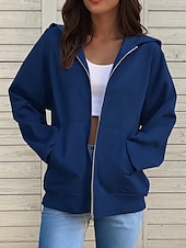 economico Top Semplici-Per donna Felpe con cappuccio Semplice Attivo Etnico Casual Manica Lunga Con Cappuccio Top Regolari Casuale Ferie Con zip Cerniera Coulisse Nero Bianco Rosa Blu Verde Primavera Autunno