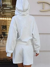 baratos Agasalhos Femininos-Mulheres Moda Roupa de rua Moletom Conjuntos de shorts Manga Longa Com Capuz Tecido Zíper Roupa Diária Encontro Branco Rosa Azul Verão Normal
