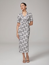 economico Abiti floreali-Per donna Femminile Vestito Casual Abito Midi Eco Green sabbia calda Blu Manica Corta Geometrico Estate Scollo a V Stampa XS S M