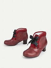 abordables Années 1950-Bottines bordeaux d&#039;inspiration victorienne des années 1900 pour femmes – bottines à talons à lacets en similicuir avec nœud en ruban pour un usage quotidien et des tenues vintage