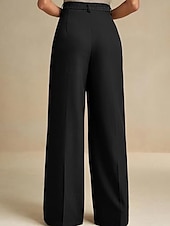 billiga breda ben och hög midja-Dam Brett skaft Byxor Streetwear Ledigt Fullängd Naturlig Slät Elastisk midja Bekväm Gata Helgdag Dagliga kläder Aprikos Grå Svart Vit Höst Normal