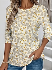 billige Stripe og geometrisk t-skjorte-Påske Dame T skjorte Grafisk Stripet Planter Årgang Stilfull Klassisk Langermet Crew-hals Rund hals Vanlige topper Daglig Trykt mønster Gul Rosa Blå Grønn Kakifarget Sommer Vår Høst
