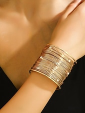 cheap Women&#039;s Bracelet-Women&#039;s Gold Layered Wire Cuff Bracelet - Rhinestone Studded Statement Bangle for Evening Parties and Cocktail Events