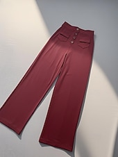 ieftine picior lat și talie înaltă-Pentru femei Picior Larg Pantaloni Drept Șic Stradă Casual Lungime totală Natural Simplu Buzunar Talie elastică Cataramă Comfortabil În aer liber Stradă Ieșire Măr Verde Gri Închis Roșu portocaliu