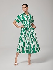 economico Abiti floreali-Per donna Eco Green Geometrico Estate Colletto a Camicia Vacanza XS S M