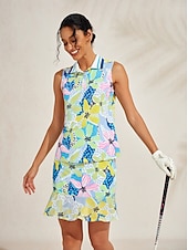 Недорогие Женская одежда для гольфа-Жен. Футболка-поло Желтый + голубой Серебро + оранжевый Без рукавов Женская одежда для гольфа Одежда Одежда Одежда