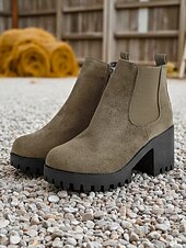 baratos Botas do Chelsea-Botas Chelsea femininas de camurça sintética – botins de salto grosso e sola de borracha para passeios de outono na fazenda, estradas rurais e colheita de abóboras