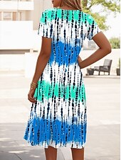 preiswerte Kunst &amp; Design Kleider-Damen Minikleid Strickkleid Freizeitkleid T-Shirt-Kleid Sommerkleid Urlaub Lässig Boho Strand Normale Passform Ombre Grafik Geometrisch Kurzarm V Ausschnitt Rosa Blau Orange Grün Sommer Frühling
