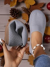 economico Slip-ons e mocassini da donna-scarpe slip-on da donna a punta larga – comode ballerine in Flyknit traspirante, perfette per l&#039;uso quotidiano, i viaggi, il giardino e le attività all&#039;aperto