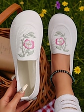 preiswerte Damenhausschuhe und -halbschuhe-Barfußschuhe für Damen mit breiter Zehenpartie – Flyknit-Ballerinas mit Blumenstickerei für Picknicks, Gartenspaziergänge und Sommerausflüge