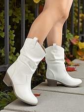 levne Slouch Boots-Dámské hnědé volné kozačky do půli lýtek s úzkým podpatkem – boty z umělé kůže ve vintage westernovém stylu na venkovské outfity, návštěvy farem a podzimní festivaly