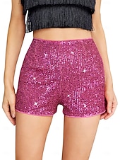 abordables Bermuda-Femmes Shorts Mode Occasionnel Longueur mollet Naturel Scintillant Paillettes Confortable Décontracté Quotidien Argent Noir Champagne Jaune Été Printemps Slim