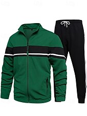 economico giacca sportiva-Per uomo Giacca Leggera Giacca Casual Set Vacanza Quotidiano Tasca 2 Pezzi Primavera Autunno Blocco di colori Moda Classico Collo alla coreana Regolare Nero Verde Cachi Giacca