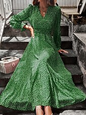 preiswerte Elegante Blumenkleider-Damen Langes Kleid Maxikleid Freizeitkleid Druckkleid Mode Modern Täglich Strand Wochenende Normale Passform Blume Langarm V Ausschnitt Schwarz Rote Blau Grün Sommer Frühling Herbst