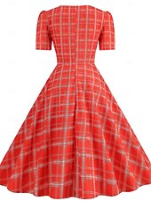 levne Šaty-Retro 50. léta Rockabilly Ke kolenům Šaty Houpací šaty Flare šaty Kostkovaný Vzor gingham Puntíkované Dámské Karneval Plesová maškaráda Dovolená Na den Retro tematická párty Dospělí Šaty Jaro léto