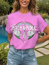 abordables T-shirt Humor &amp; Citations-Festival de musique Femmes T-shirt Graphique Lettre ancien Élégant Classique Manche Courte Col ras du cou Col rond Hauts Réguliers Quotidien Week-end Imprimé Noir Rose Claire Bleu Violet Vert Ét