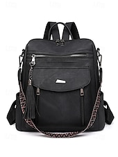 abordables Sacs à Dos de Mode-Sac à dos convertible en similicuir pour femme – Sac à bandoulière vintage multi-poches avec pompon pour les déplacements quotidiens, les voyages et le travail