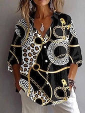 ieftine Bluze și cămăși-Cămășă de damă cu mânecă lungă bluză cu butoni grafic leopard geometric vintage zilnic stilată gât în V guler tops normale muncă imprimare zilnică vacanță neagră albastră vară primăvară toamnă
