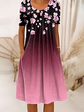 preiswerte Blumenkleid-Damen Midikleid Shiftkleid A Linie Kleid Sommerkleid Urlaub Lässig Normale Passform Blumen Grafik Kurzarm Rundhalsausschnitt Schwarz Weiß Rosa Purpur Sommer Frühling