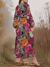 preiswerte Blumenkleid-Damen Midikleid Freizeitkleid Chiffon Schwingkleid Modern Urlaub Täglich Wochenende Normale Passform Blumen Leopard Langarm V Ausschnitt Weiß Rosa Fuchsie Sommer Frühling Herbst