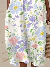 preiswerte Druck Blumen Kleider-Damen Midikleid Freizeitkleid Sommerkleid Mode Modern Täglich Strand Wochenende Normale Passform Blume Ärmellos Rundhalsausschnitt Weiß Blau Sommer