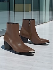 Недорогие Ботильоны-Женские коричневые ботильоны с острым носком из искусственной кожи – ботильоны в стиле вестерн на среднем каблуке с металлическим носком и молнией сбоку, повседневная осенняя обувь для городского уличного стиля и офисных нарядов