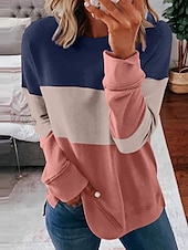 abordables Hauts Rayés et Géométriques-Femmes Sweatshirt Pull Graphique Rayé Occasionnel manche longue Col ras du cou Col rond Hauts Réguliers Rue Occasionnel Fête Imprimé Rose Claire Vin Bleu Violet Orange Printemps Automne Hiver